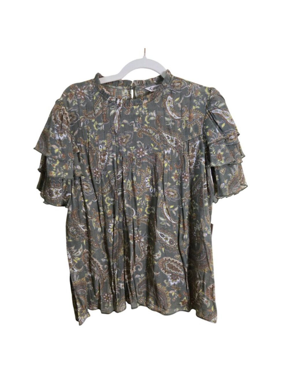 Nanette Lepore NWT Prairie Sage Paisley Print High Ruffle Collar Blouse Size XL - Picture 2 of 9